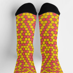 Vibrant Yellow and Red Honeycomb Socks   Retro