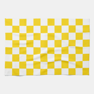 Vibrant Yellow and White Chequered Chess Retro Tea Towel