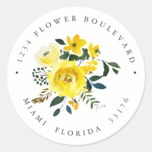 Vibrant Yellow Bouquet Botanical Return address Classic Round Sticker