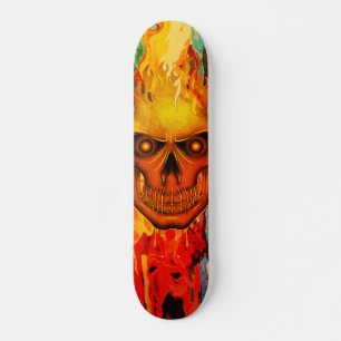 Vibrant Yellow Flame Skull Art Skateboard