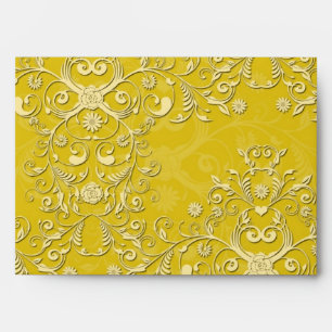 Vibrant Yellow Floral Damask Pattern Envelope