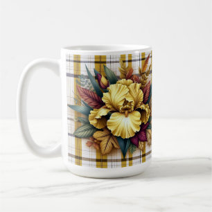 Vibrant Yellow Flower With Autumn Leaves Coffee Mug
