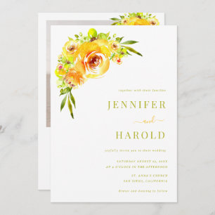 Vibrant Yellow & Green Floral Garden Photo Wedding Invitation