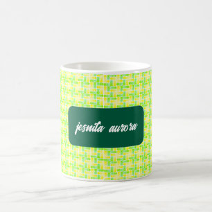 Vibrant Yellow & Green Geometric Cross Pattern Coffee Mug