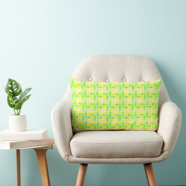 Vibrant Yellow & Green Geometric Cross Pattern Lumbar Cushion (Chair)