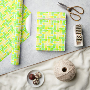 Vibrant Yellow & Green Geometric Cross Pattern Wrapping Paper