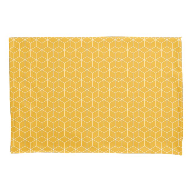 Vibrant Yellow Hexagonal Cube Pattern Design Pillowcase (Front-Left)