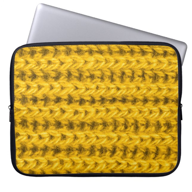Vibrant Yellow Knitted Wool Texture Laptop Sleeve (Front)