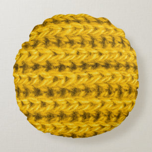Vibrant Yellow Knitted Wool Texture Round Cushion