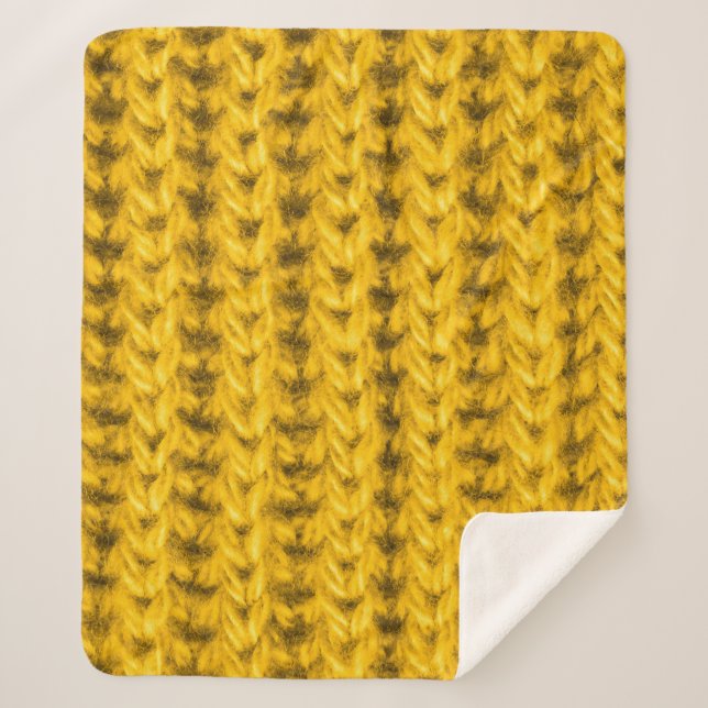 Vibrant Yellow Knitted Wool Texture Sherpa Blanket (Front)