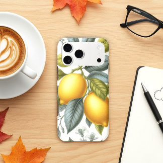 Vibrant Yellow Lemon and Blue Watercolor Botanical