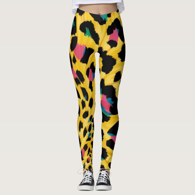 Vibrant Yellow Leopard Print Leggings (Front)