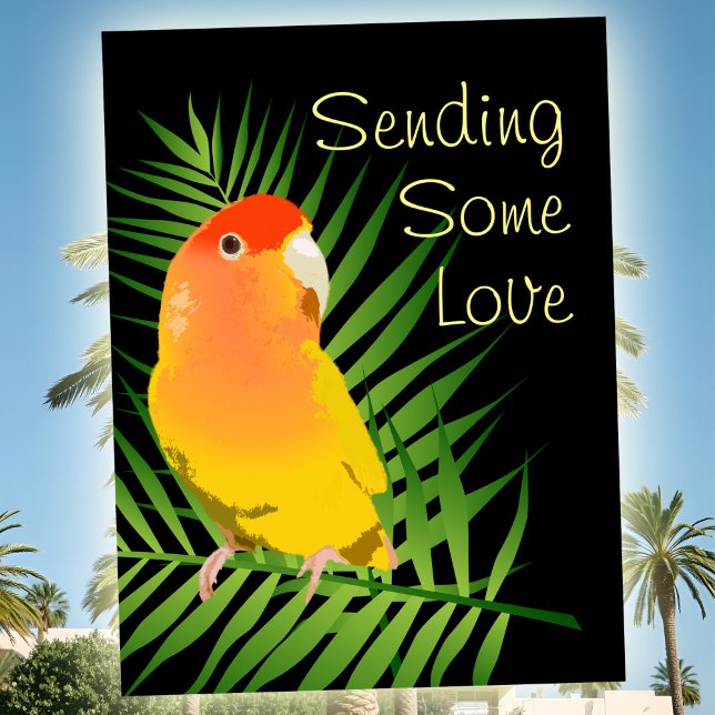 Vibrant Yellow Lovebird Cheerful Pet Bird Lovers Postcard (bright yellow Lovebird postcard pop art style for pet loss or greeting, peachfaced lutino pet bird.)
