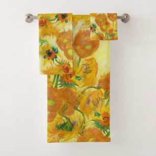 Vibrant Yellow Orange Sunflowers Oil Painting Bath Towel Set