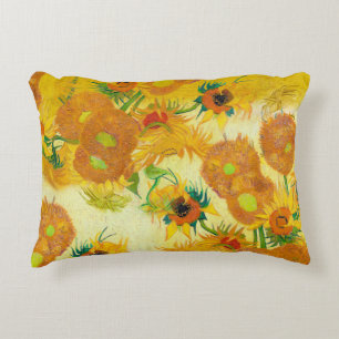 Vibrant Yellow Orange Sunflowers Oil Painting  Decorative Cushion
