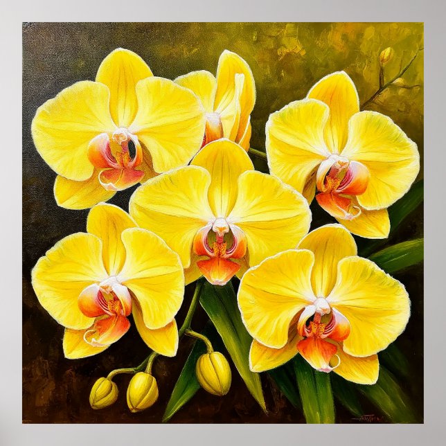 Vibrant Yellow Orchids With Pink Centres Poster (Front)