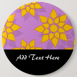 Vibrant Yellow over Lavender Floral Design 6 Cm Round Badge