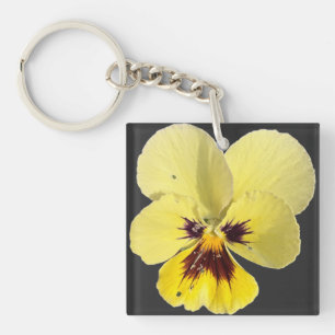 Vibrant Yellow Pansy Flower Photo Acrylic Keychain