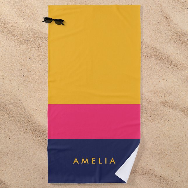 Vibrant Yellow Pink Blue Colour Block Beach Towel (Creator Uploaded)