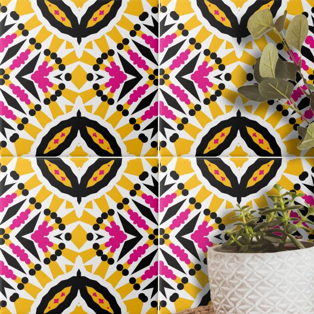 Vibrant Yellow Pink Symmetrical Geometric Tile (Creator Uploaded)