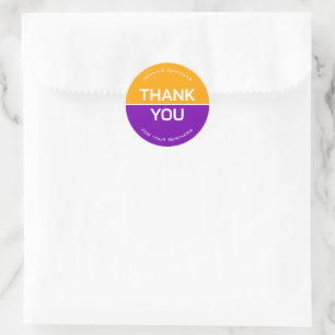 Vibrant Yellow Purple Company Name Thank You  Classic Round Sticker
