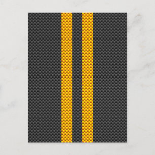 Vibrant Yellow Racing Stripes Carbon Fibre Style Postcard