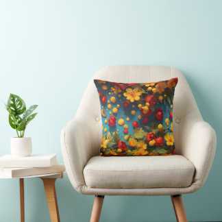 Vibrant Yellow & Red Floral Pattern Design Cushion