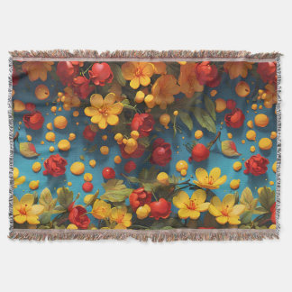 Vibrant Yellow & Red Floral Pattern Design Throw Blanket
