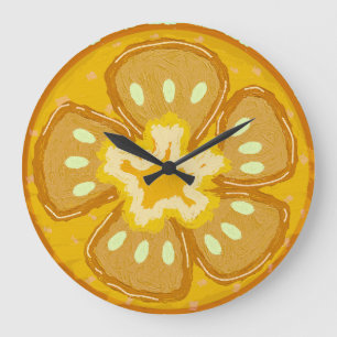 Vibrant Yellow Sliced Tomato Painted Fruit Modern Large Clock