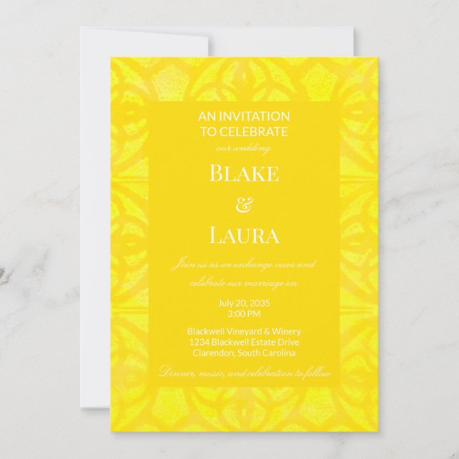 Vibrant Yellow Summer Bright Batik Custom Invitation (Front)