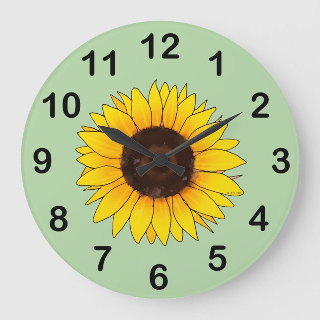 Vibrant Yellow Sunflower Bloom Large Clock (Front)