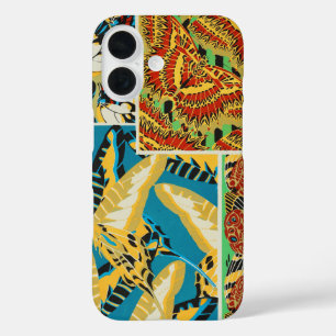 Vibrant Yellow & Teal Art Deco Butterfly Art iPhone 16 Case
