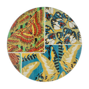 Vibrant Yellow & Teal Art Deco Butterfly Art Cutting Board