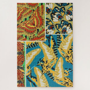 Vibrant Yellow & Teal Art Deco Butterfly Art Jigsaw Puzzle