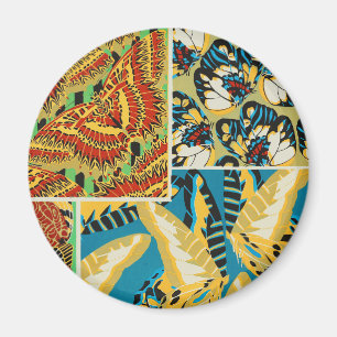 Vibrant Yellow & Teal Art Deco Butterfly Art Magnet