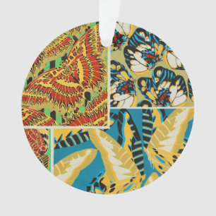 Vibrant Yellow & Teal Art Deco Butterfly Art Ornament