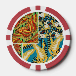 Vibrant Yellow & Teal Art Deco Butterfly Art Poker Chips