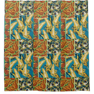 Vibrant Yellow & Teal Art Deco Butterfly Art Shower Curtain