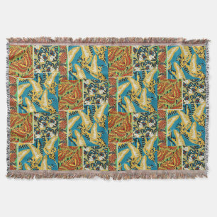 Vibrant Yellow & Teal Art Deco Butterfly Art Throw Blanket