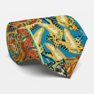 Vibrant Yellow & Teal Art Deco Butterfly Art Tie