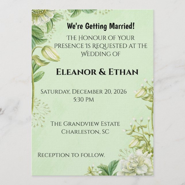 Vibrant Yellow Tulip & Ranunculus Formal Wedding I Invitation (Front)