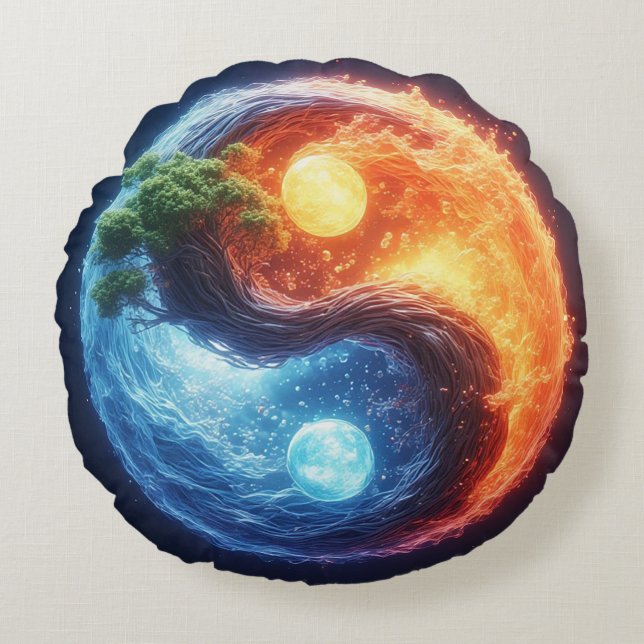 Vibrant Yin Yang Design Round Cushion (Front)