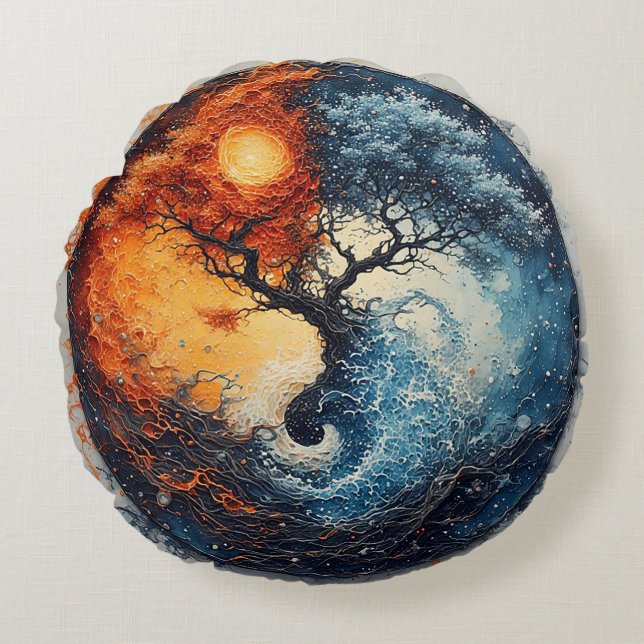 Vibrant Yin Yang Design Round Cushion (Front)