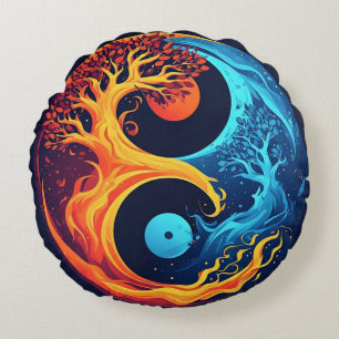Vibrant Yin Yang Design Round Cushion