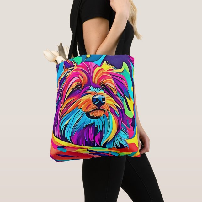 Vibrant Yorkie Pop Art Tote Bag (Close Up)