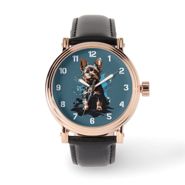 Vibrant Yorkshire Terrier Splash Art  Watch (Front)