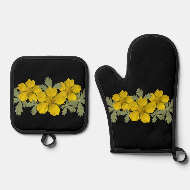 Vibrant Yosemite Wildflowers Oven Mitt & Pot Holder Set (Front)