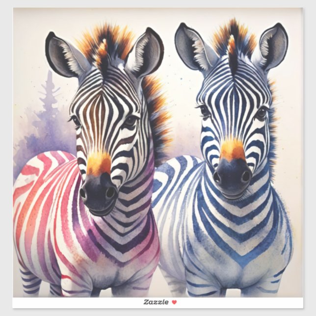 Vibrant Zebra Duo Watercolor Pointillism Art  (Sheet)