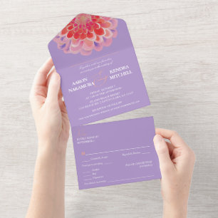 Vibrant Zinnia Purple Summer Wedding All In One Invitation