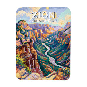 Vibrant Zion National Park Canyon River Hiking Art Magnet